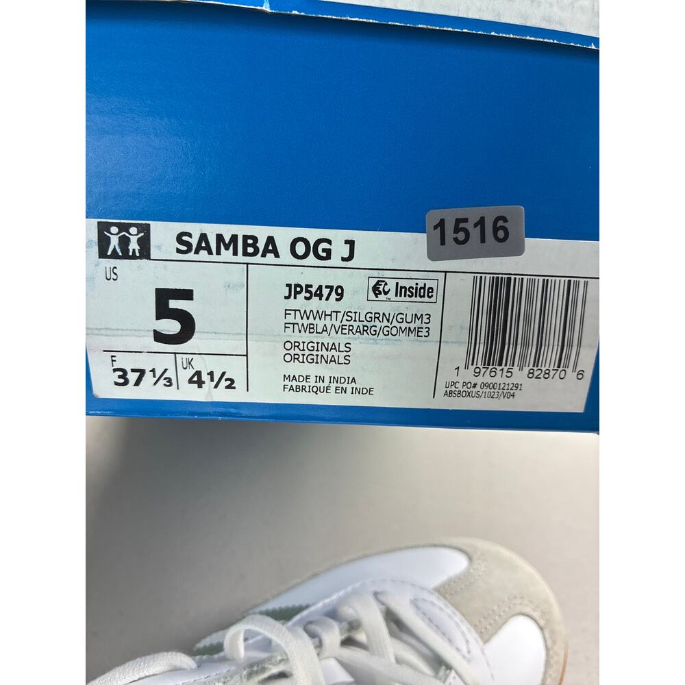 New adidas Samba OG J White Silver Green JP5479 Youth Size 5 With Box - Picture 8 of 8